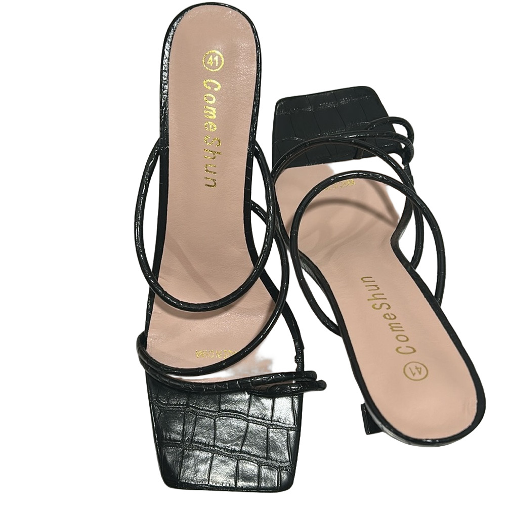Come Shun Black Strappy Heels size 41 NWOT no box